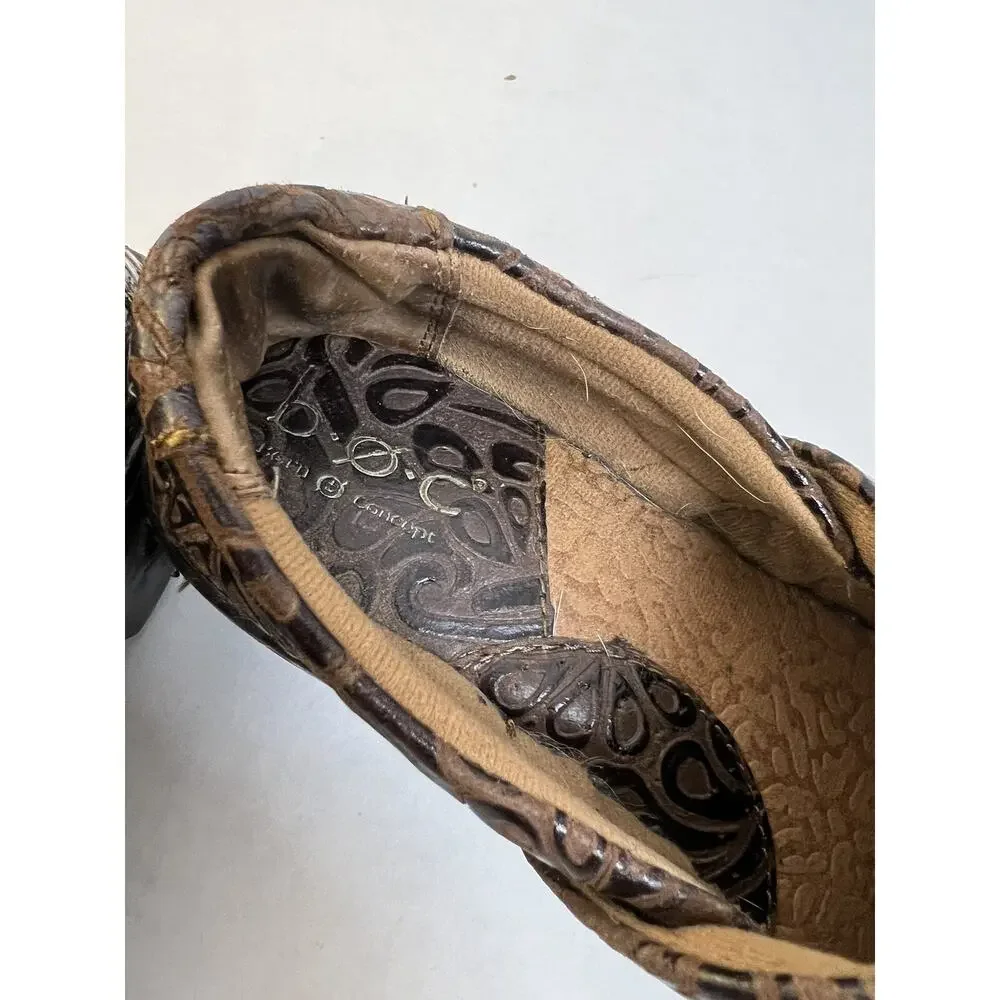 b.o.c. Peggy Slip-On Comfort Clog Women 7 Brown, Faux Tooled Leather Western